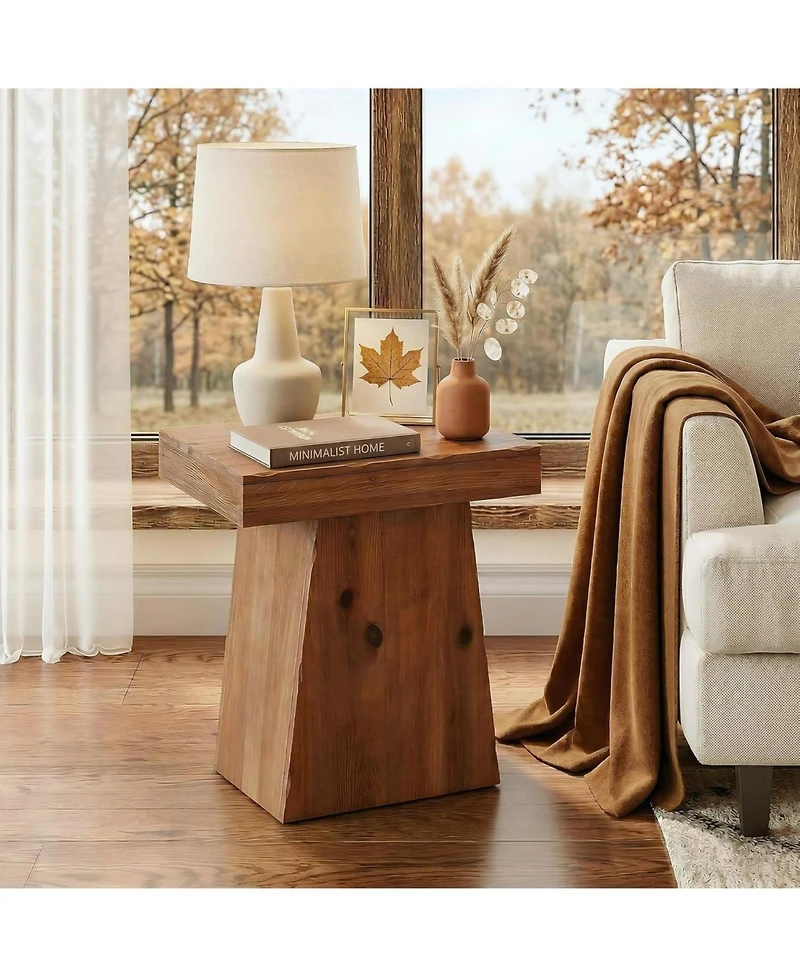 Tribesigns Solid End Table Set of 2, 23.6" Wood Side Table with Trapezoid Base, Bedside Nightstand