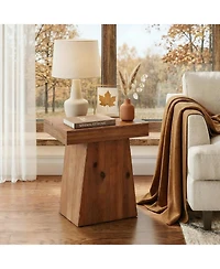 Tribesigns Solid End Table Set of 2, 23.6" Wood Side Table with Trapezoid Base, Bedside Nightstand