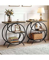 Tribesigns 3-Tier Industrial End Table Set of 2, Rustic Brown and Black Side Table for Living Room, Small Rectangle Nightstand