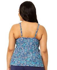 Island Escape Plus Printed V-Neck Underwire Tankini Top, Macy's Exclusive