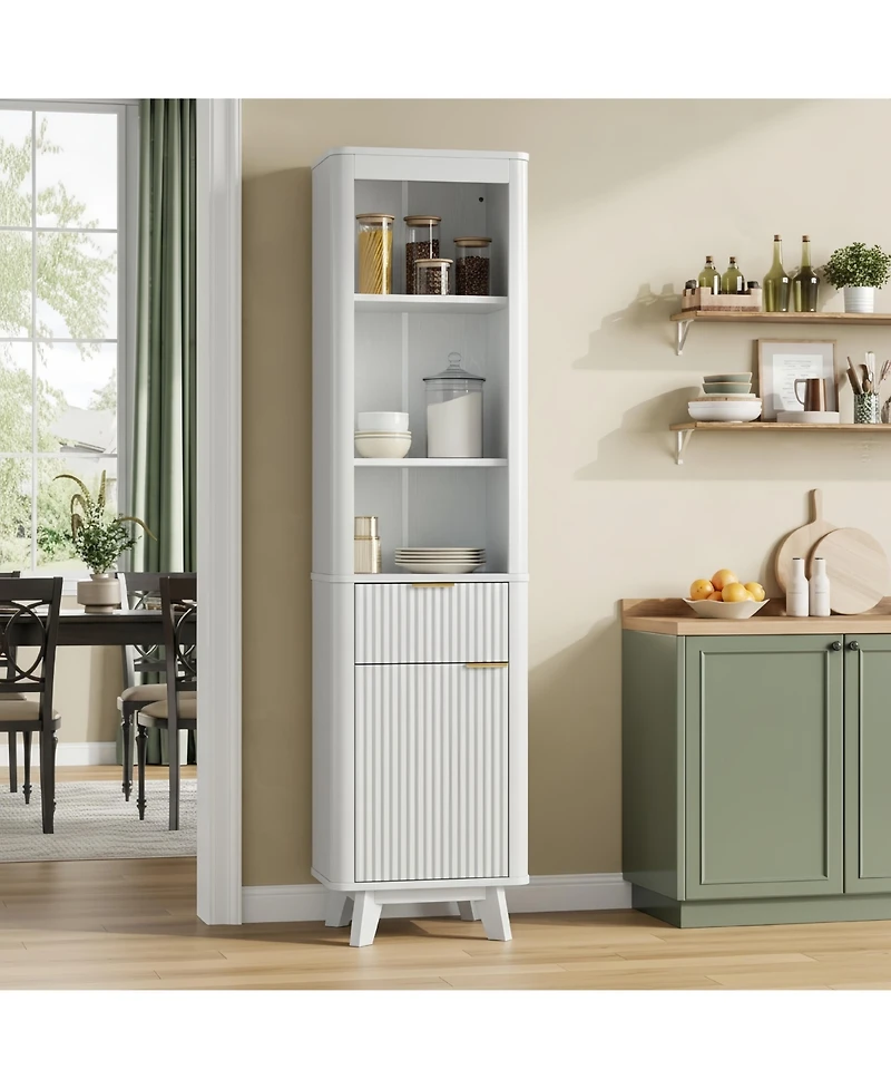 Busdays 68" Tall White Storage Cabinet with Drawer, Door and Adjustable Shelves