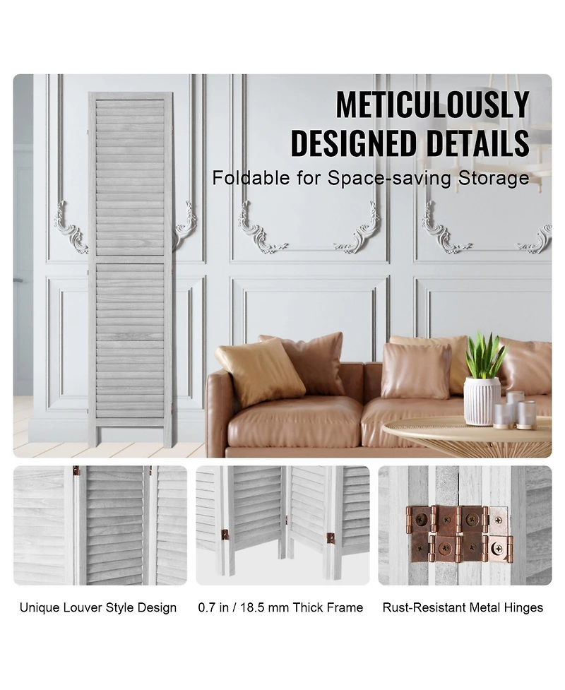 Sugift Wood Room Divider, 4 Panel Folding Privacy Screen for Home and Office Use