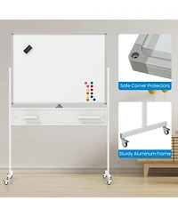 Sugift Adjustable Double Sided Magnetic Whiteboard with Pegboard