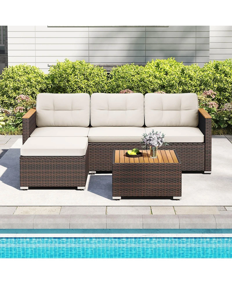 Sugift 5 Piece Wicker Conversation Set with Cushions and Coffee Table