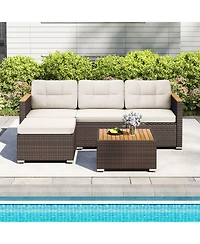 Sugift 5 Piece Wicker Conversation Set with Cushions and Coffee Table