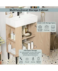 Busdays 21.6" Wood Bathroom vanity, Combo Cabinet, Bathroom Storage Cabinet, Single Ceramic Sink, Left side storage