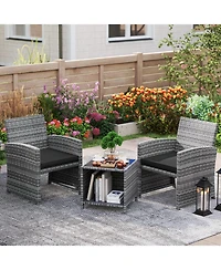 Sugift 3 Piece Patio Furniture Set with Cushions and Glass Coffee Table