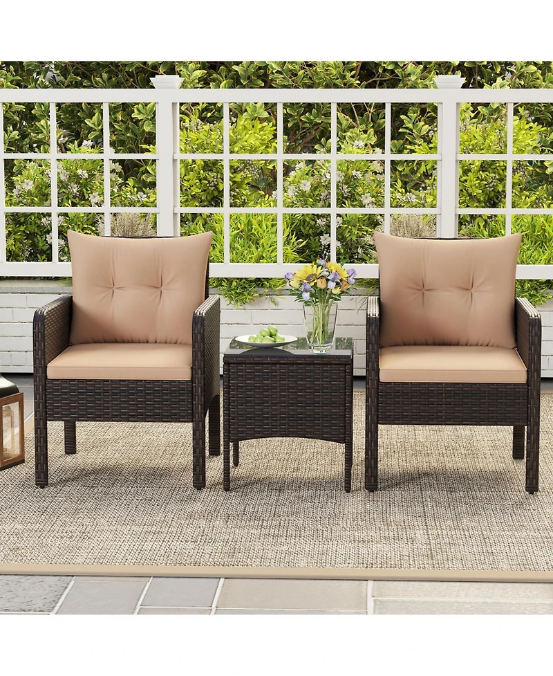 Sugift 3 Piece Patio Wicker Furniture Set with Cushions for Balcony