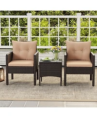 Sugift 3 Piece Patio Wicker Furniture Set with Cushions for Balcony