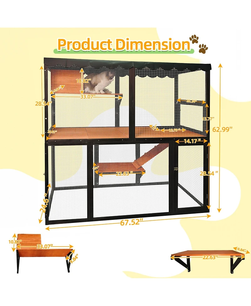 Zeus & Ruta 4 Tier Wooden Catio Outdoor Indoor Cat Enclosure Multi Cats Wp Cover Ramp