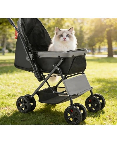 Zeus & Ruta Foldable Cat Stroller 4 Wheel Travel with Reversible Handle 44lb Max