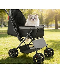 Zeus & Ruta Foldable Cat Stroller 4 Wheel Travel with Reversible Handle 44lb Max