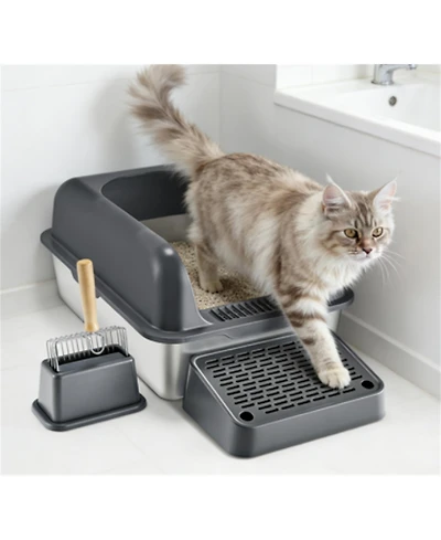Zeus & Ruta 6in Deep Odor-Free Cat Litter Box with Filtering Footboard