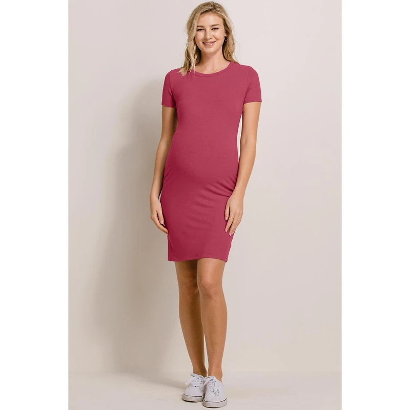 Hello Miz Maternity Ribbed Bodycon Short Sleeve Dress