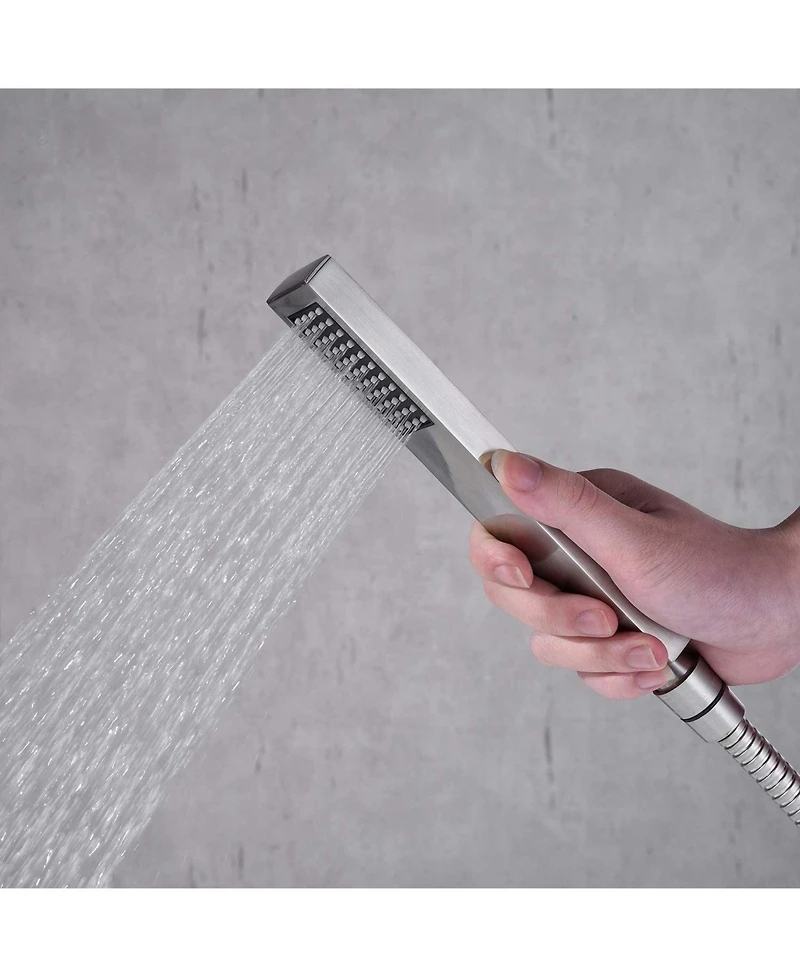 Busdays Bathroom Freestanding Waterfall Tub filler Brushed Nickel Floor Mount Faucet with Hand Shower