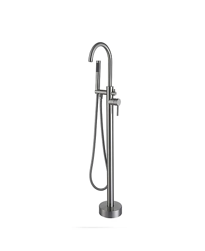 Busdays Brushed Nickel Freestanding Tub Filler Floor Mounted Bathtub Faucet with High Flow, Swivel Spout and Handheld Shower Head