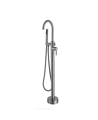 Busdays Brushed Nickel Freestanding Tub Filler Floor Mounted Bathtub Faucet with High Flow, Swivel Spout and Handheld Shower Head