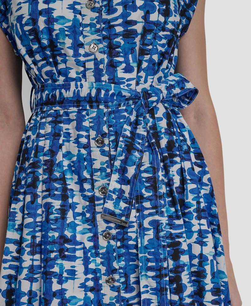 Dkny Women's Extended Button-Front Collared Cotton Midi Dress