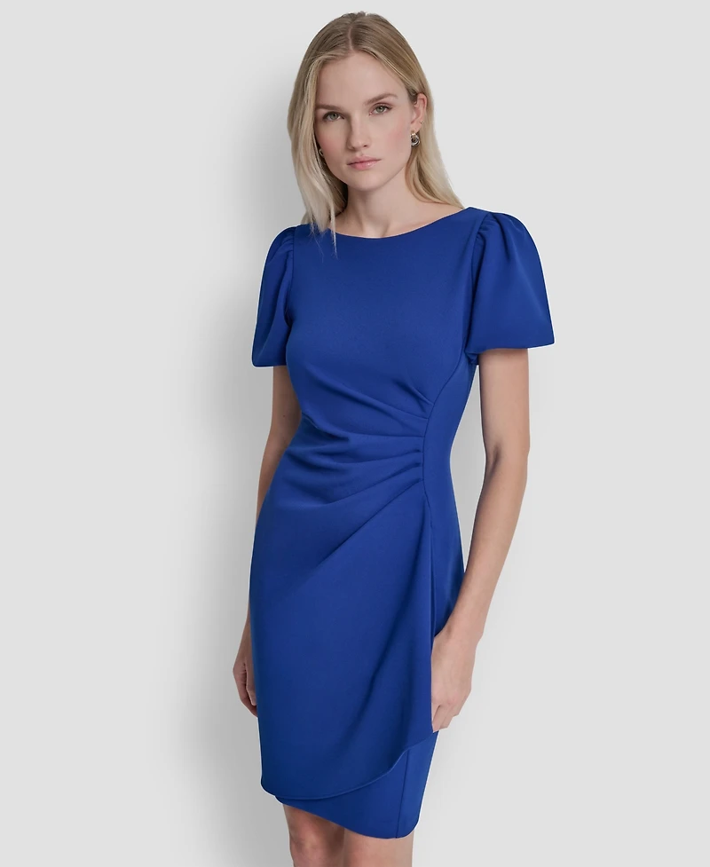 Dkny Women's Bubble Sleeve Scuba Crepe Ruched Sheath Dress