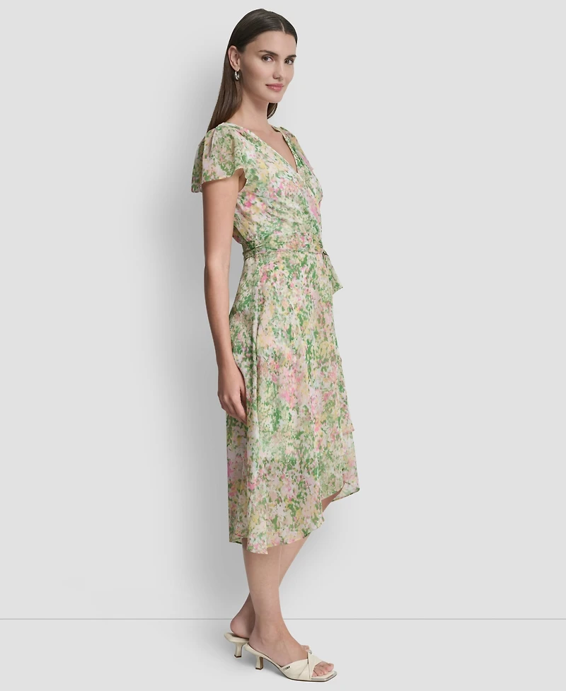 Dkny Women's Flutter Short-Sleeve High-Low V-Neck Midi Dress