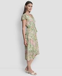Dkny Women's Flutter Short-Sleeve High-Low V-Neck Midi Dress