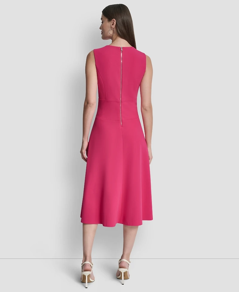 Dkny Women's Sleeveless Jewel Neck Fit and Flare Scuba Crepe Midi Dress