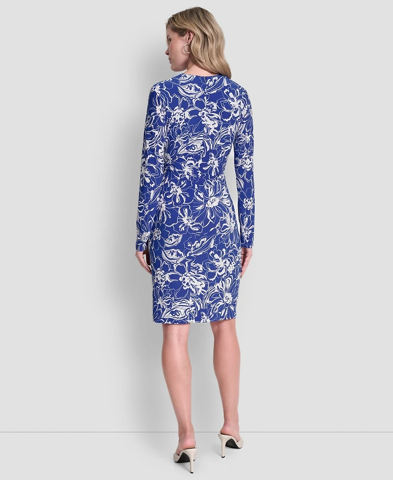 Dkny Women's Long-Sleeve V-Neck Faux-Wrap Dress