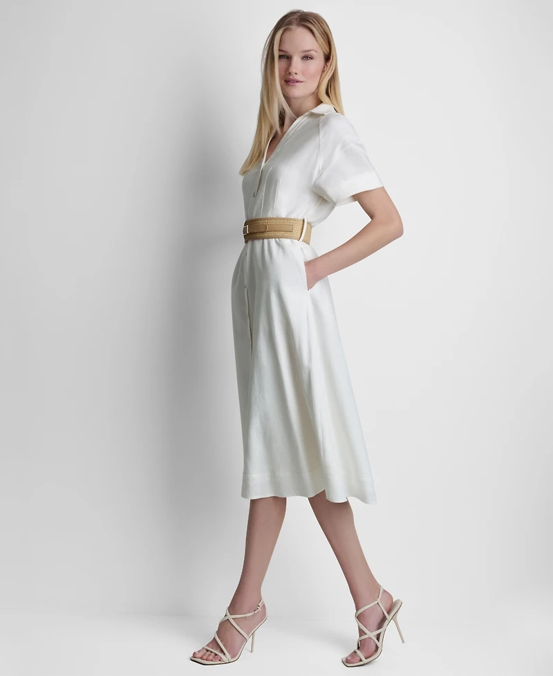 Dkny Women's Relaxed Short-Sleeve Collared Shirt Dress