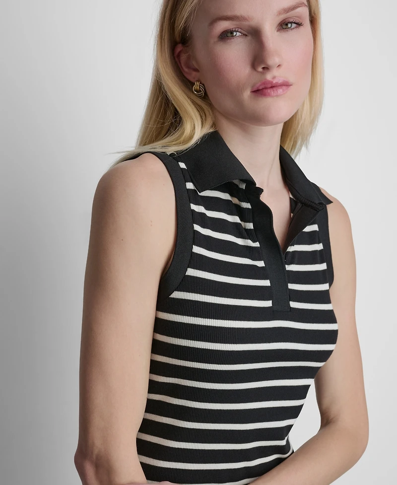 Dkny Women's Striped Sleeveless Collared Polo Midi Dress