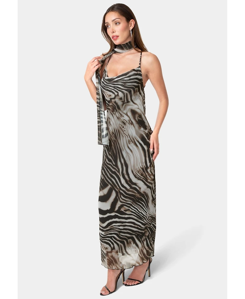 Bebe Women's Printed Chiffon Cowl Maxi Dress