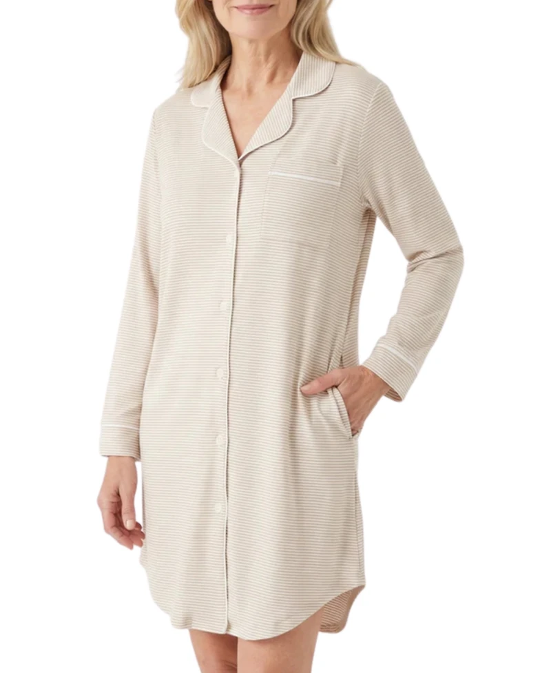 Motette Women's Oatmeal Stripe Bamboo Sleepshirt