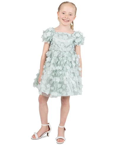 Rare Editions Girls' 2T-6X Square Neck Short-Sleeve Dress