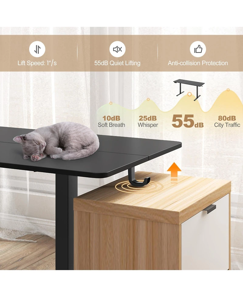 Slickblue Standing Desk with 3 Memory Heights, 2 Hanging Hooks and Cable Management Holes
