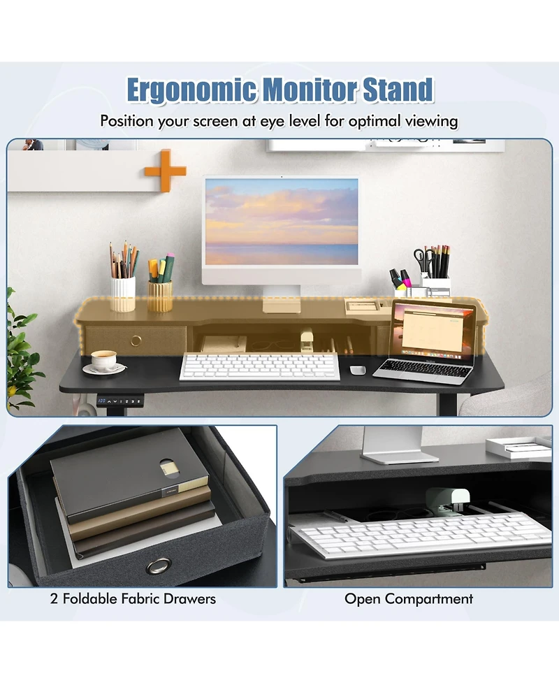 Slickblue Adjustable Electric Standing Desk with 2 Drawers for Home Office