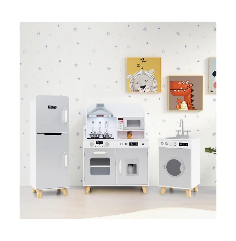 Hongge Kids Kitchen Playset 3 in 1 with Refrigerator and Washing Machine