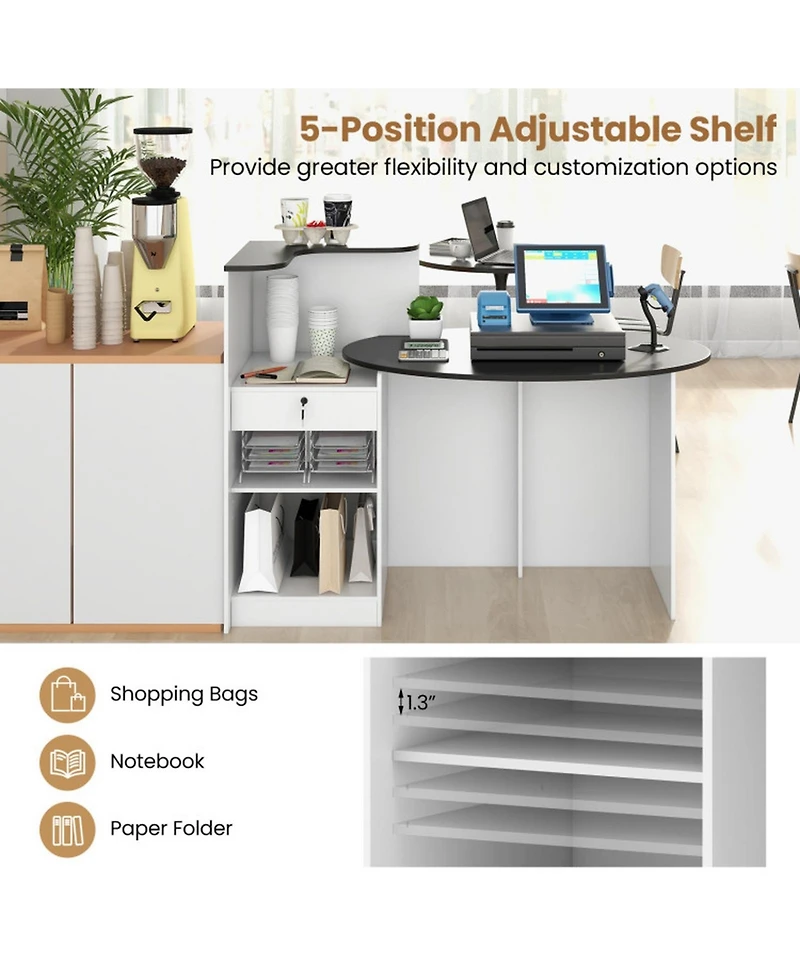 Gouun Modern Reception Counter Desk with Oval Tabletop and Lockable Drawer