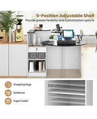 Gouun Modern Reception Counter Desk with Oval Tabletop and Lockable Drawer