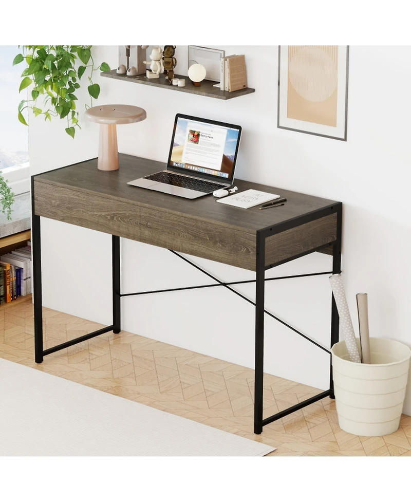 Gouun 44 in Home Office Computer Desk with 2 Drawers and Metal Frame