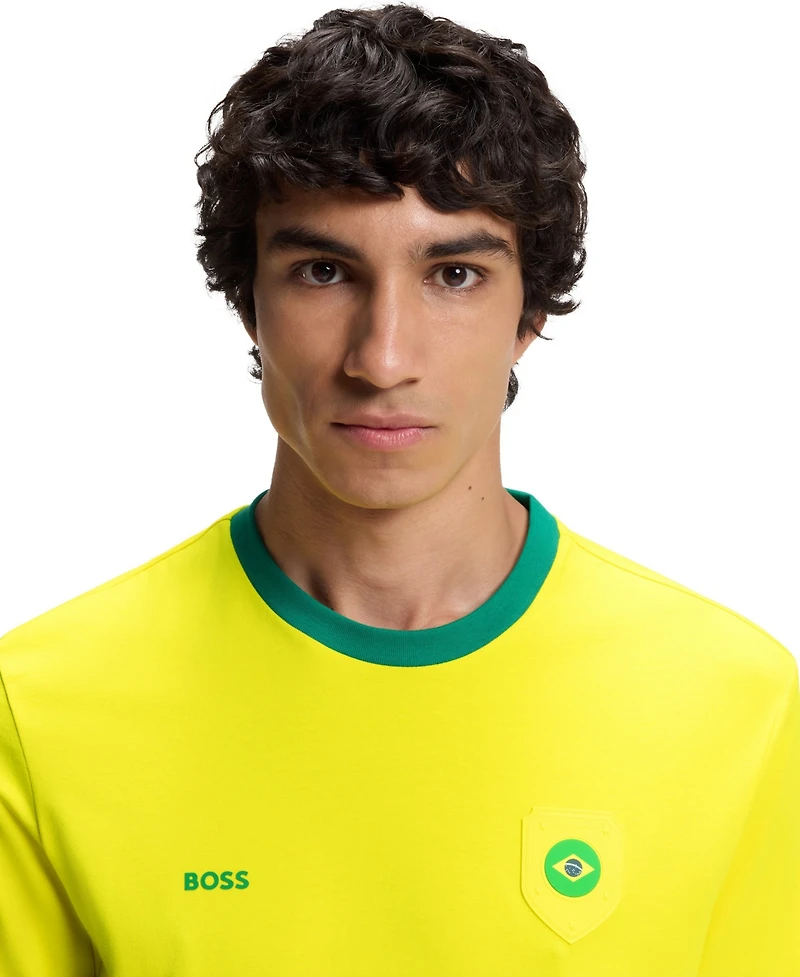 Boss by Hugo Men's Stretch-Cotton Brazil Country Flag Logo T-Shirt