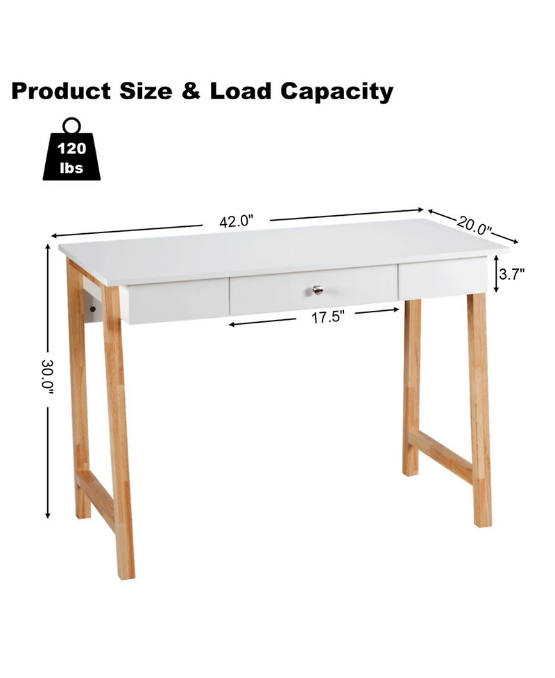 Gouun 42 in Writing Desk with Storage Drawer and Rubberwood Legs