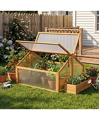 Sugift Wood Cold Frame Greenhouse with Openable Transparent Roof