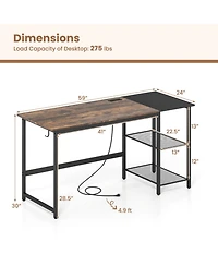 Gouun 59 in Industrial Computer Desk with Built-in Charging Station and Storage Shelves