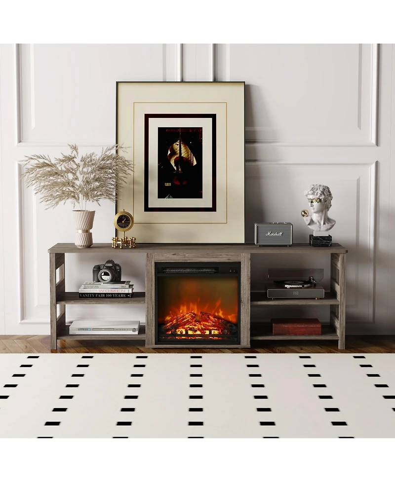 Homlux Fireplace Tv Stand for up to 75" Tv with Storage Shelves, Rustic Oak