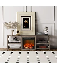 Homlux Fireplace Tv Stand for up to 75" Tv with Storage Shelves, Rustic Oak