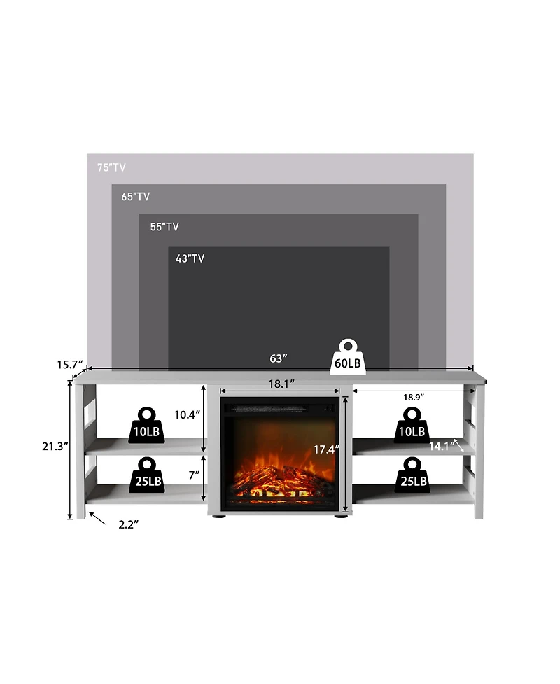 Homlux Fireplace Tv Stand for up to 75" Tv with Storage Shelves