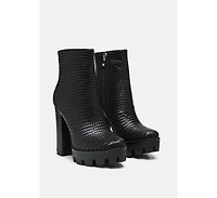 Moleski Textured Block Heeled Boots