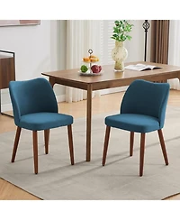 Dining Chair Set of 4, Linen Upholstered with Solid Wood Legs, Wing Backrest, Wooden Kitchen