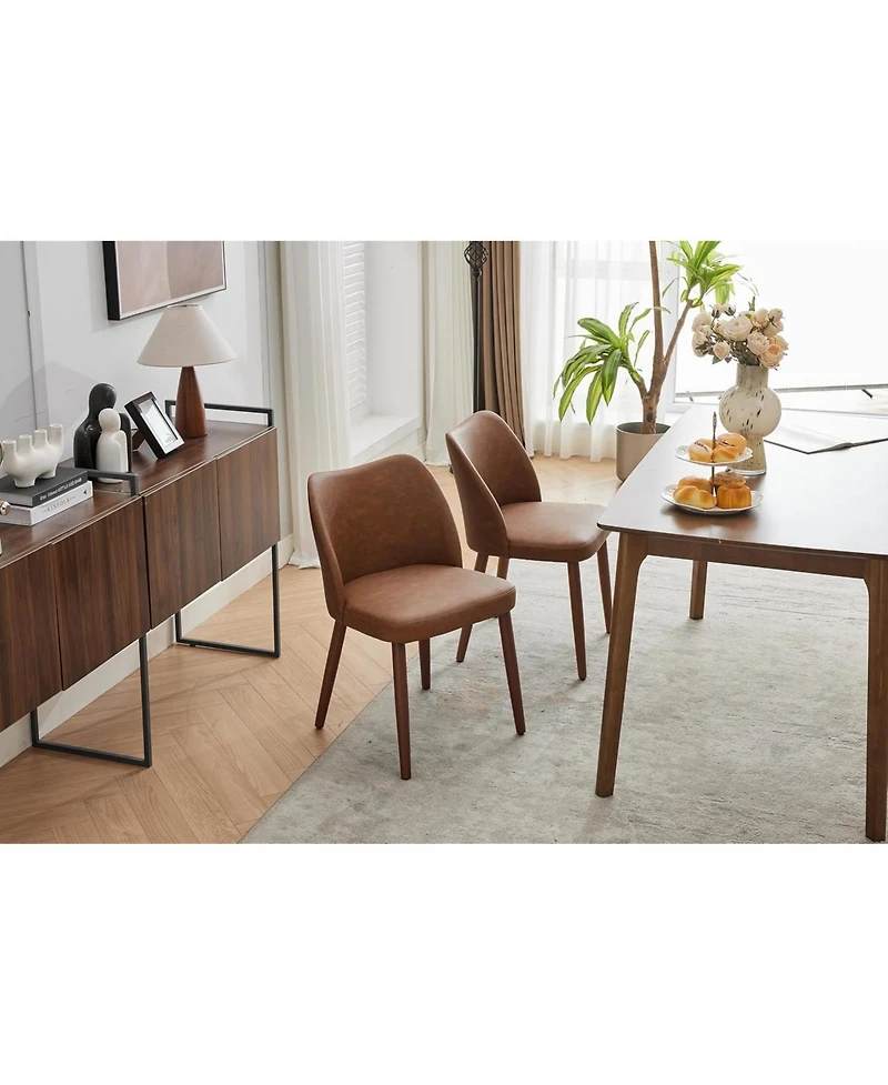 Dining Chair Set of 4, Linen Upholstered with Solid Wood Legs, Wing Backrest, Wooden Kitchen
