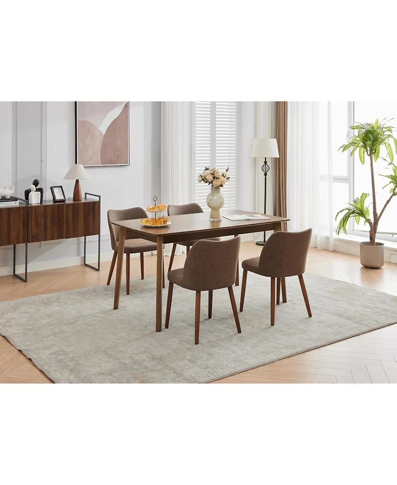 Dining Chair Set of 4, Linen Upholstered with Solid Wood Legs, Wing Backrest, Wooden Kitchen