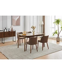 Dining Chair Set of 4, Linen Upholstered with Solid Wood Legs, Wing Backrest, Wooden Kitchen